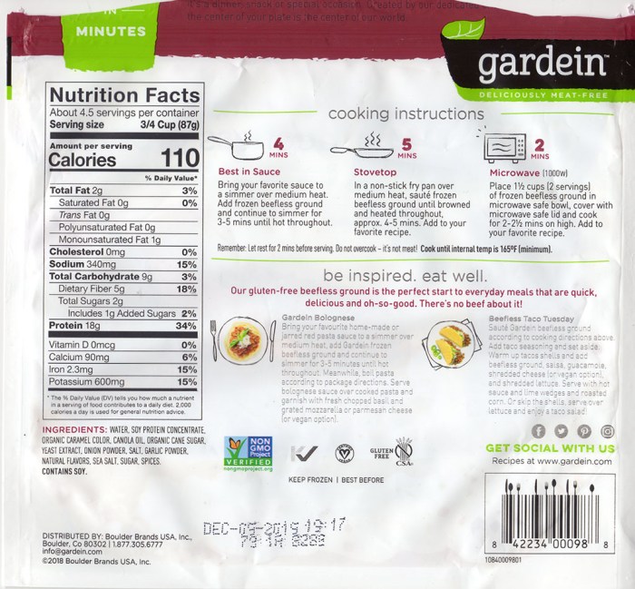 Gardein plant based protein nuggets nutrition facts