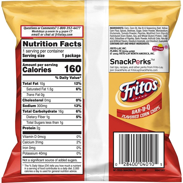 Nutrition facts of sun chips